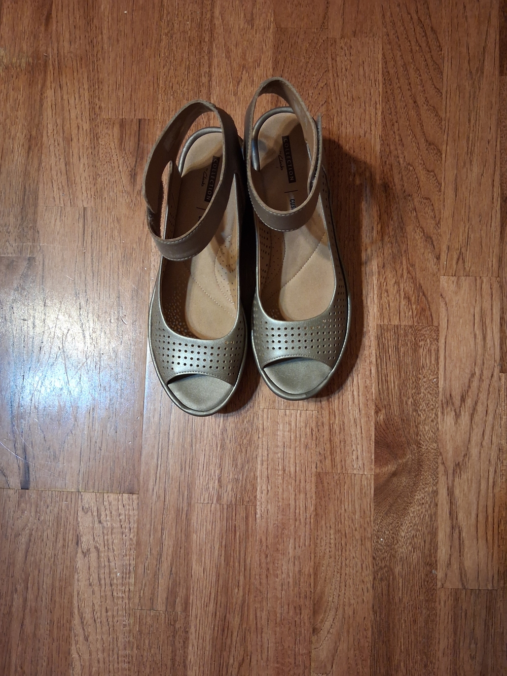 Clarks Metallic Taupe Perforated Slingback Sandal
